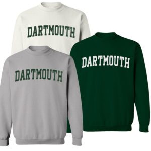 Dartmouth sweatshirt collection in grey, white and green.