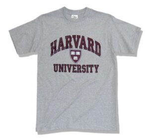 A gray t-shirt with the harvard university logo.