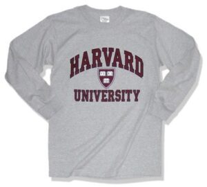 A long sleeve t-shirt with the harvard university logo.