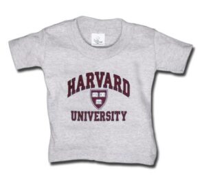 A gray t-shirt with the harvard university logo.