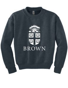 A black sweatshirt with the word brown on it.