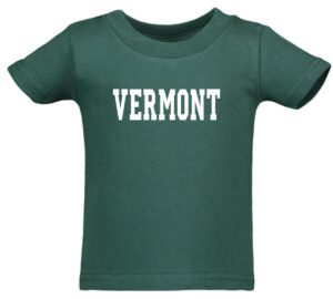 A green shirt with the word vermont on it.