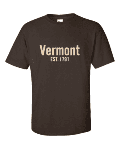 A brown t-shirt with the words " vermont est. 1 7 0 1 ".