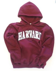 Crimson Harvard University hoodie sweatshirt.