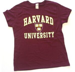 Crimson Harvard University t-shirt with logo.