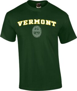 Green t-shirt with Vermont logo.