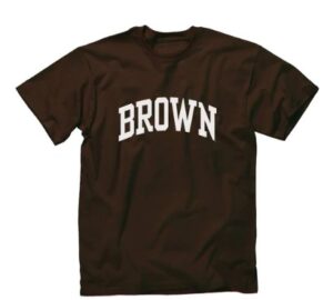 Brown t-shirt with white logo.