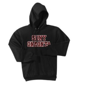 Black SUNY Oneonta hooded sweatshirt.