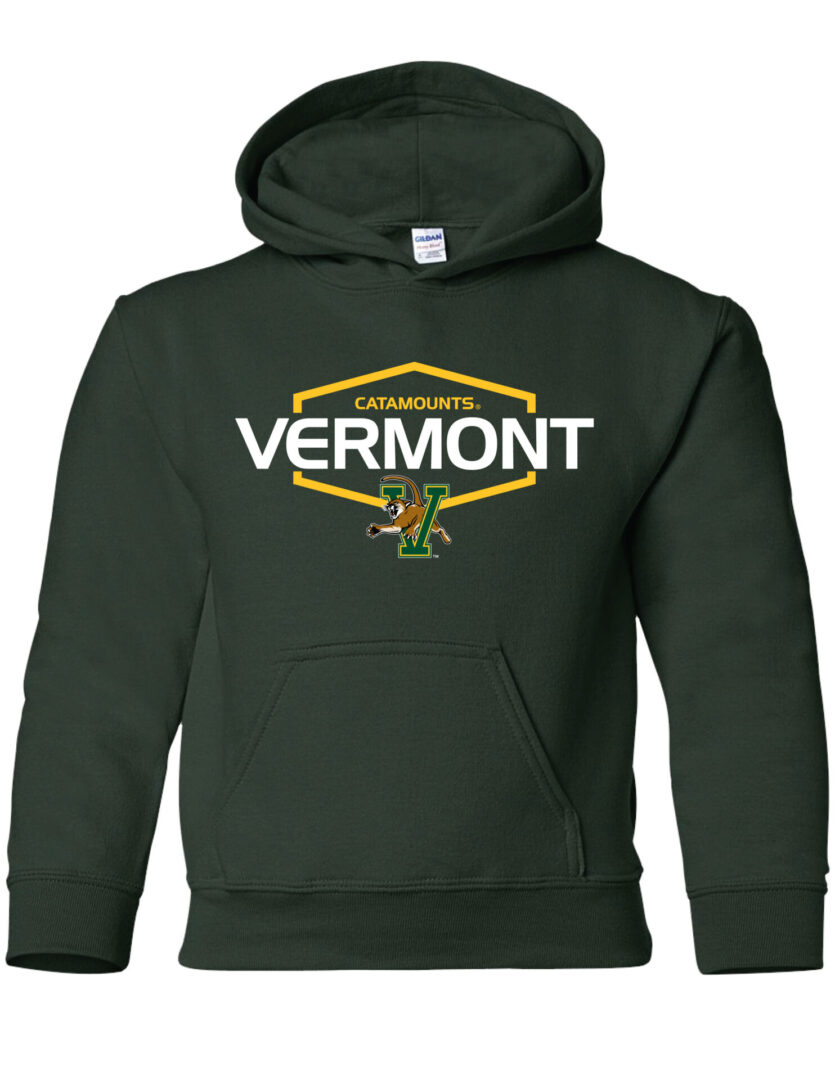 Green Vermont Catamounts hoodie with logo.