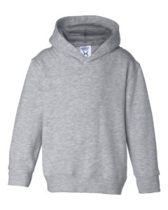 Gray hooded sweatshirt with logo.